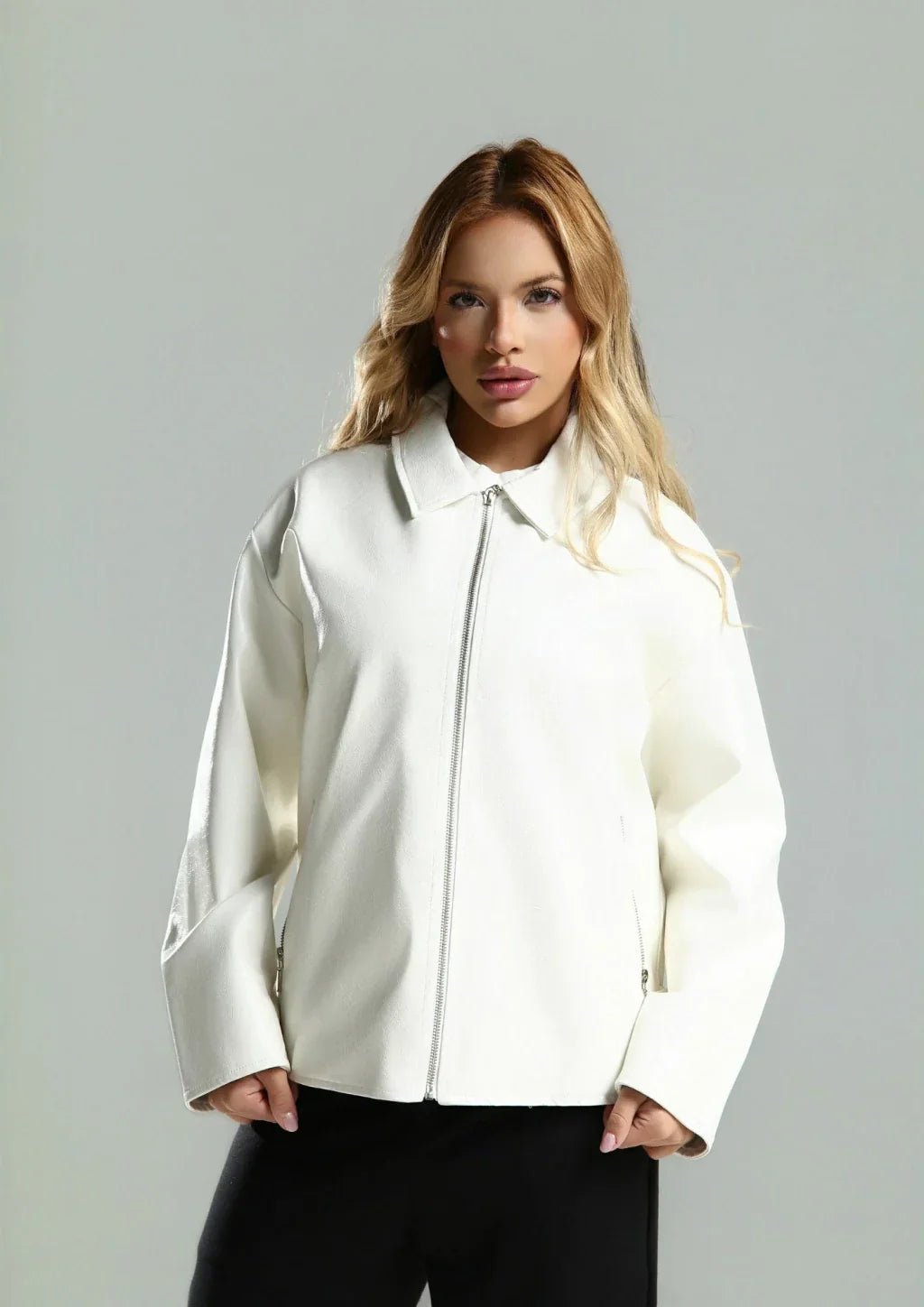 LEATHER JACKET BRANCA - NÔMADY COMPANY